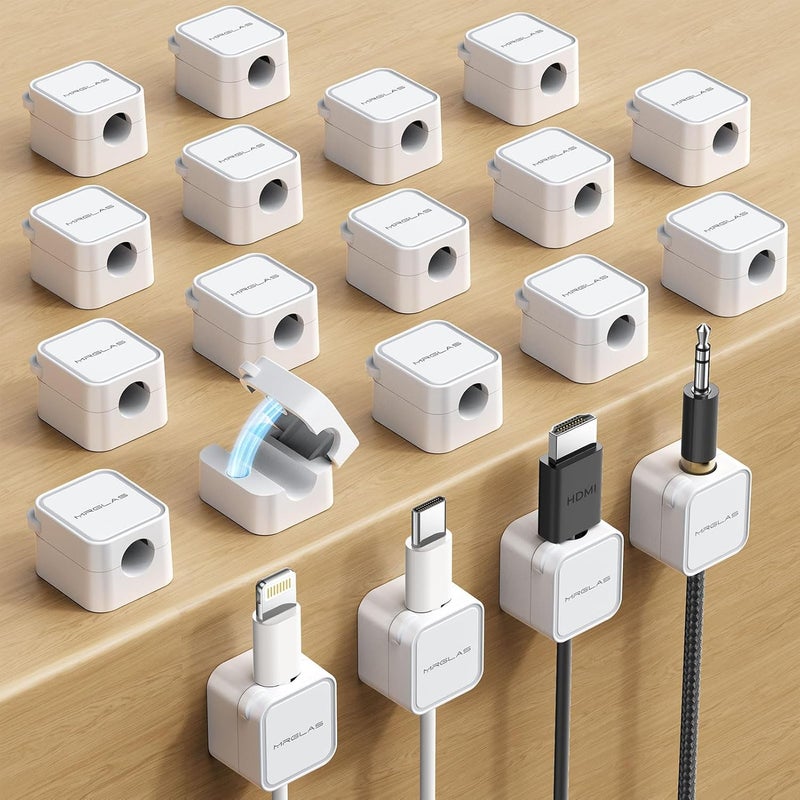 MRGLAS 20-Pack Magnetic Cable Management Cord Organizer,[1s Lock] Cable Holder Clips -Desk Cable Clips [Cable Smooth Adjustable], Adhesive Wire Organizer Keeper for Nightstand Desktop Wall Car Office - Image 1
